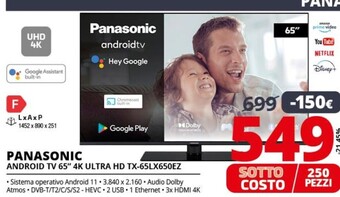 Comet Panasonic android tv 65 4k ultra hd tx-65lx650ez offerta