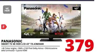 Comet Panasonic smart tv 4k hdr lcd 43 tx-43mx600 offerta
