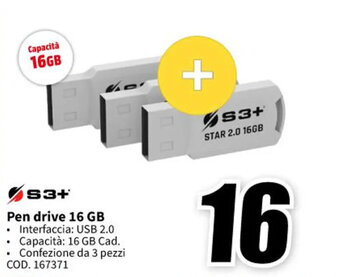 MediaWorld S3+ Pen drive 16 GB offerta