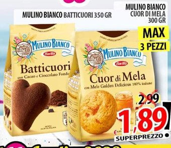 Il Genio Supermercato MULINO BIANCO BATTICUORI 350 GR / MULINO BIANCO CUOR DI MELA 300 GR offerta