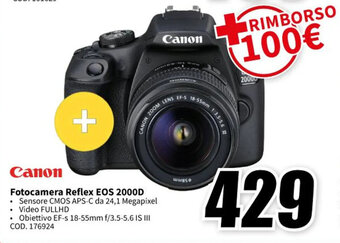 MediaWorld Canon Fotocamera Reflex EOS 2000D offerta