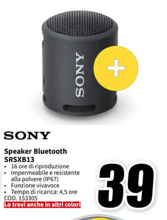 MediaWorld SONY Speaker Bluetooth SRSXB13 offerta