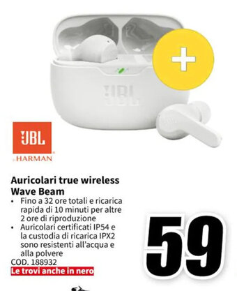 MediaWorld JBL Auricolari true wireless Wave Beam offerta