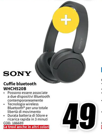 MediaWorld SONY Cuffie bluetooth WHCH520B offerta