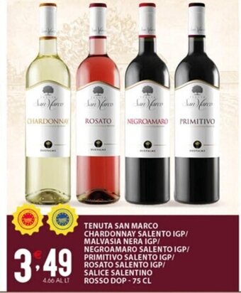 Sisa TENUTA SAN MARCO CHARDONNAY SALENTO IGP/ MALVASIA NERA IGP/ NEGROAMARO SALENTO IGP/ PRIMITIVO SALENTO IGP 75 CL offerta