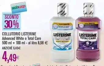 Coop COLLUTORIO LISTERINE Advanced White o Total Care 500 ml + 100 ml offerta