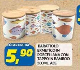 BARATTOLO ERMETICO IN PORCELLANA CON TAPPO IN BAMBOO 500ML ASS.
