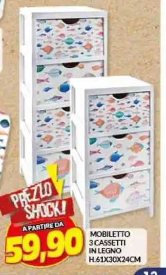 Risparmio Casa MOBILETTO 3 CASSETTI IN LEGNO H.61X30X24CM offerta