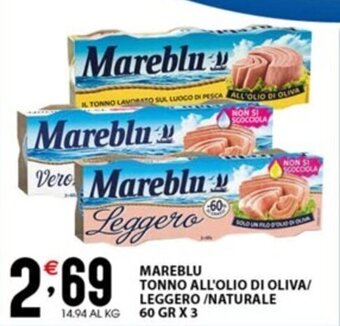 Sisa MAREBLU TONNO ALL'OLIO DI OLIVA/ LEGGERO /NATURALE 60 GR X 3 offerta