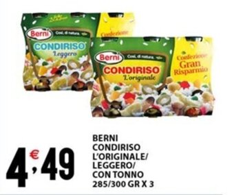 Sisa BERNI CONDIRISO L'ORIGINALE/ LEGGERO/ CON TONNO 285/300 GR X 3 offerta