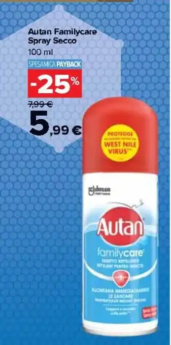 Carrefour Autan Familycare Spray Secco 100 ml offerta