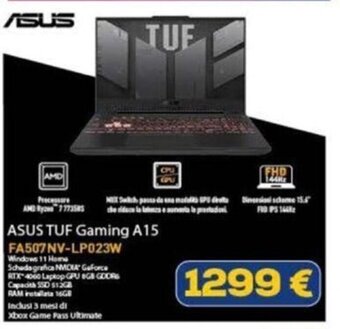 Euronics ASUS TUF Gaming A15 FA507NV-LP023W offerta