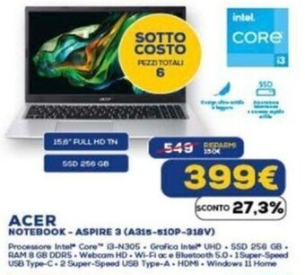 Euronics ACER NOTEBOOK-ASPIRE 3 (A315-510P-318V) offerta