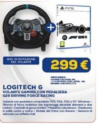 LOGITECH G VOLANTE GAMING CON PEDALIERA G29 DRIVING FORCE RACING