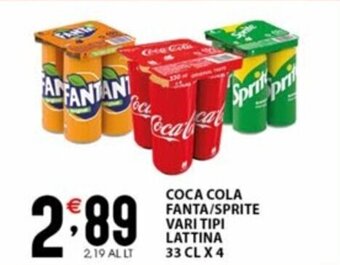 Sisa COCA COLA FANTA/SPRITE VARI TIPI LATTINA 33 CL X 4 offerta