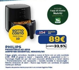 Euronics PHILIPS FRIGGITRICE AD ARIA AIRFRYER ESSENTIAL HD9200/90 offerta