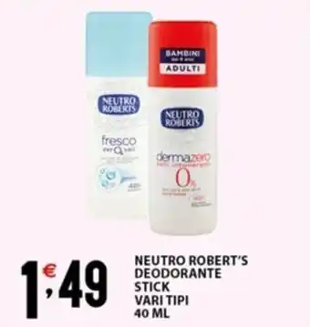 Sisa NEUTRO ROBERT'S DEODORANTE STICK VARI TIPI 40 ML offerta