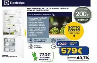 Euronics Electrolux FRIGO CONGELATORE CON TECNOLOGIA TWINTECH" TOTAL NO FROST ENTSTEMS offerta