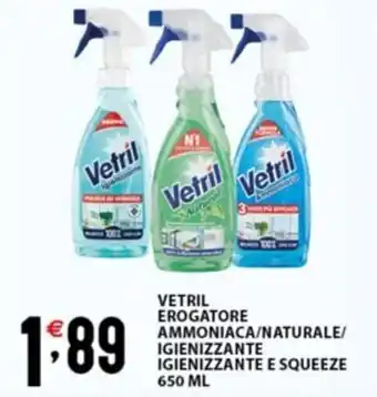 Sisa VETRIL EROGATORE AMMONIACA/NATURALE/ IGIENIZZANTE IGIENIZZANTE E SQUEEZE 650 ML offerta