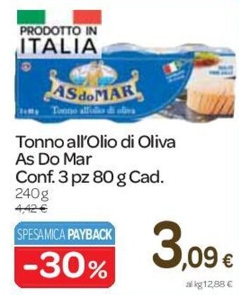 Carrefour Express Tonno all'Olio di Oliva As Do Mar Conf. 3 pz 80 g Cad. 240 g offerta