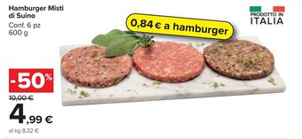 Carrefour Market Hamburger Misti di Suino Conf. 6 pz 600 g offerta