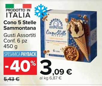Carrefour Market Cono 5 Stelle Sammontana Gusti Assortiti Conf. 6 pz 450 g offerta
