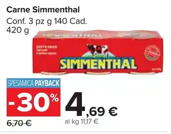 Carrefour Market Carne Simmenthal Conf. 3 pz g 140 Cad. 420 g offerta