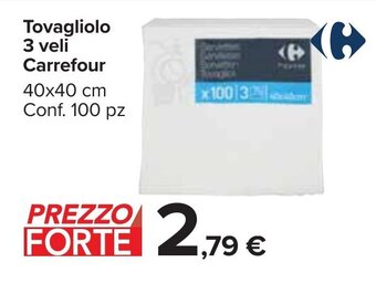 Carrefour Market Tovagliolo 3 veli Carrefour 40x40 cm Conf. 100 pz offerta