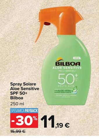 Carrefour Market Spray Solare Aloe Sensitive SPF 50+ Bilboa 250 ml offerta