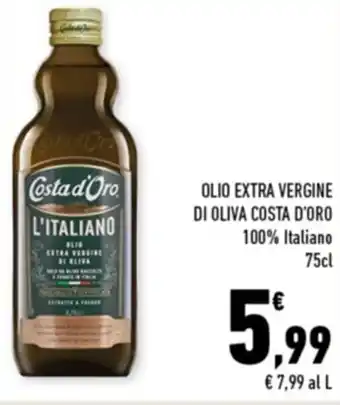 Conad Margherita OLIO EXTRA VERGINE DI OLIVA COSTA D'ORO 100% Italiano 75cl offerta