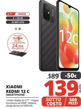 Comet Xiaomi redmi 12c 17 cm (6.71) doppia sim android 12 4g micro-usb 4 gb 128 gb 5000 mah nero offerta