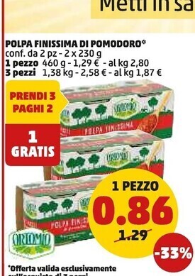 PENNY Ortomio polpa finissima di pomodoro offerta