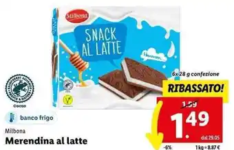 Lidl Merendina al latte 6x 28 g confezione offerta