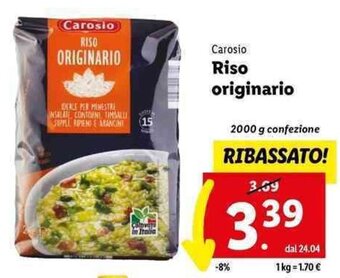 Lidl Carosio Riso originario 2000 g confezione offerta