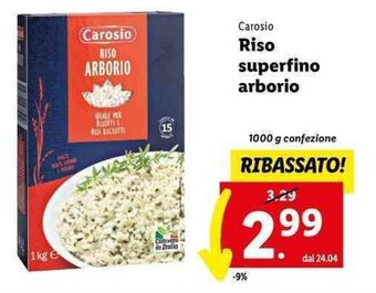 Lidl Carosio Riso superfino arborio 1000 g confezione offerta