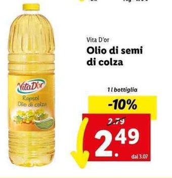 Lidl Vita D'or Olio di semi di colza 1 l bottiglia offerta