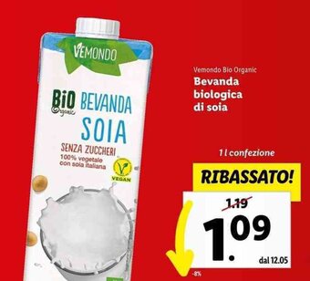 Lidl Vemondo Bio Organic Bevanda biologica di soia 1 l confezione offerta