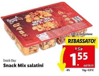 Lidl Snack Day Snack Mix salatini 300 g confezione offerta