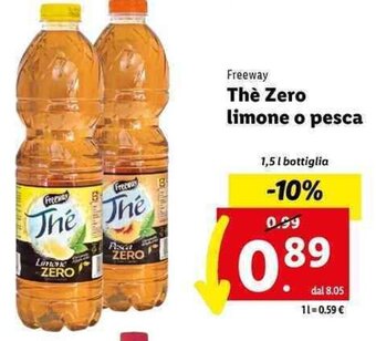 Lidl Freeway The Zero limone o pesca 1,5 L bottiglia offerta