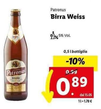 Lidl Patronus Birra Weiss 0,5 l bottiglia offerta