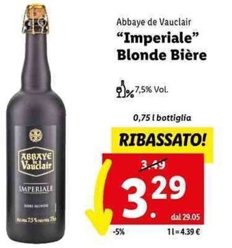 Lidl Abbaye de Vauclair "Imperiale" Blonde Bière 0,75 l bottiglia offerta