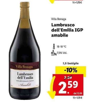 Lidl Villa Bonaga Lambrusco dell'Emilia IGP amabile 1,5 l bottiglia offerta