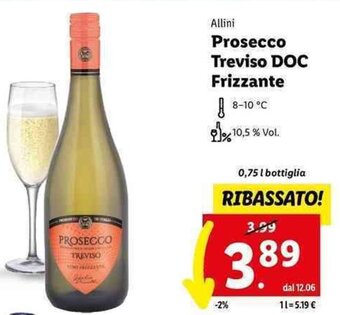 Lidl Allini Prosecco Treviso DOC Frizzante 0,75 l bottiglia offerta