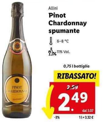 Lidl Allini Pinot Chardonnay spumante 0,75 l bottiglia offerta