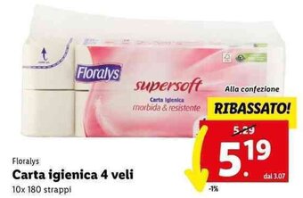 Floralys Carta igienica 4 veli 10x 180 strappi
