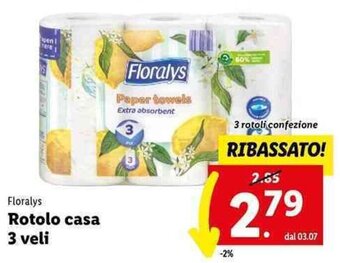 Lidl Floralys Rotolo casa 3 veli offerta