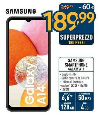 Sinergy SAMSUNG SMARTPHONE GALAXY A14 offerta