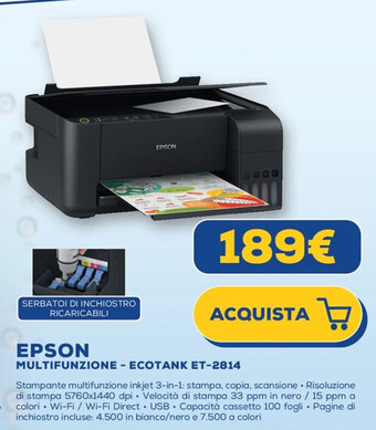 Euronics EPSON MULTIFUNZIONE - ECOTANK ET-2814 offerta