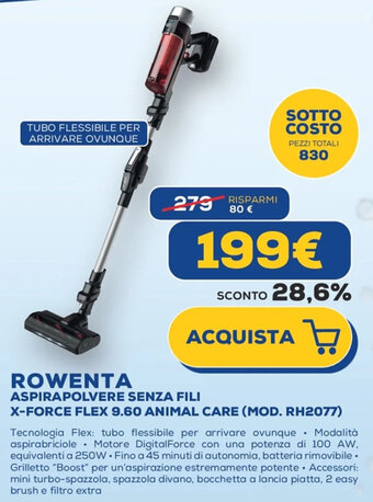 Euronics ROWENTA ASPIRAPOLVERE SENZA FILI X-FORCE FLEX 9.60 ANIMAL CARE (MOD. RH2077) offerta