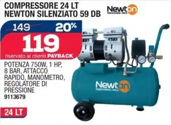 Bricofer COMPRESSORE 24 LT NEWTON SILENZIATO 59 DB offerta